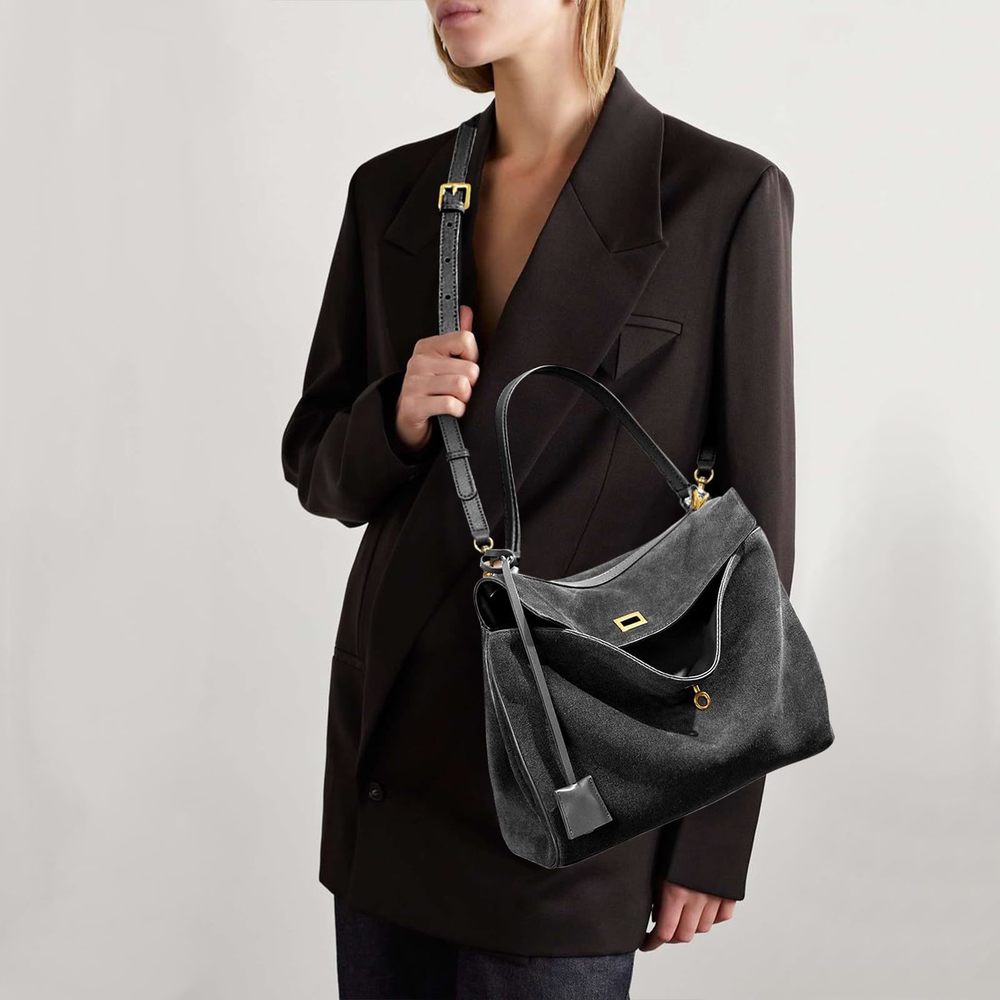 Leather Suede Tote Bag Genuine Leather Shoulder Handbag - Large :') - Picture 6 of 6